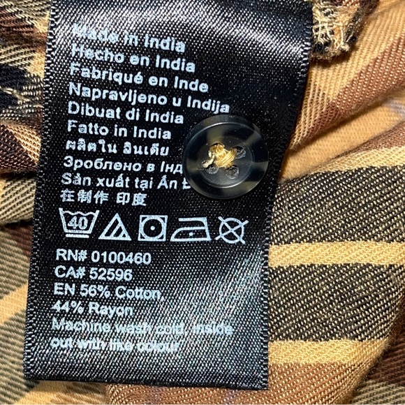 KAVU brown Tan Plaid 1/2 Button Flannel Shirt Big Front Pockets Tunic Cotton Med - Picture 7 of 13